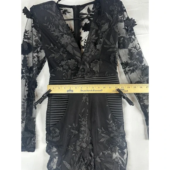 Zhivago The Black Parade Floral Jumpsuit Sheer Long Sleeve Flare Leg (tiny flaw) - Picture 8 of 9